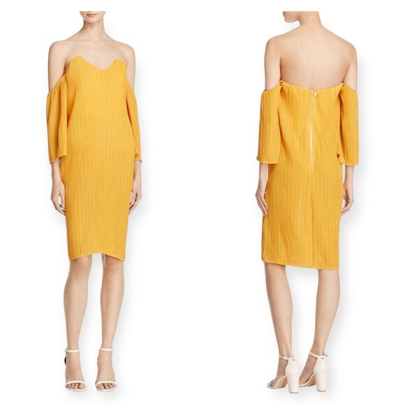 Elliatt Marigold Pleated Off Shoulder Dress XS Yellow NWT - Picture 2 of 10
